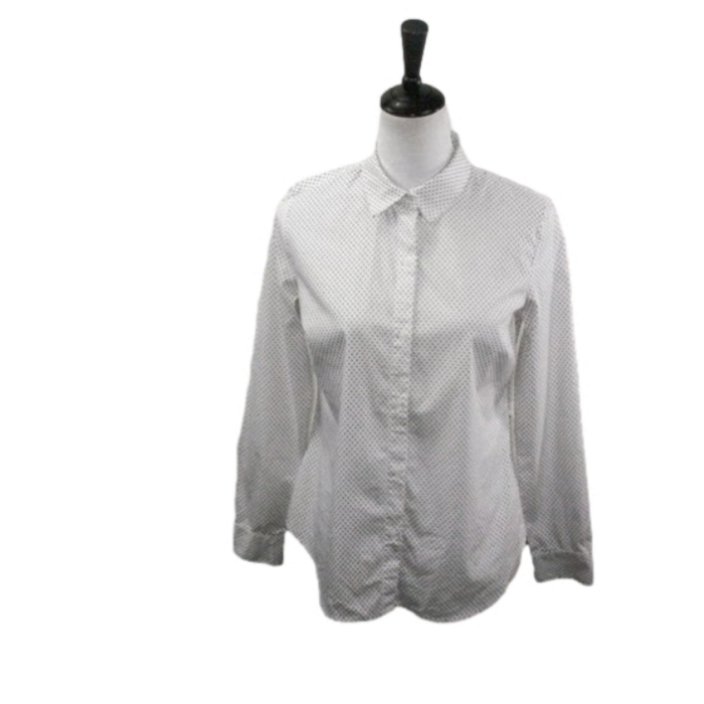 Apt. White/Black Polka Dot Button Front Long Sleeve Blouse Size 6